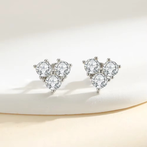 925 Sterling Silver Three Stone Moissanite Stud <b>Earrings</b> VVS D Color Diamond Look Triangle Cluster <b>Earrings</b> For Women <b>Fine</b> Jewel - Product Image 2