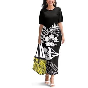 Tenues traditionnelles samoanes Puletasi en 2 pièces pour femmes, haut court à manches courtes et jupe longue, ensemble robe Puletasi - Product Image 1
