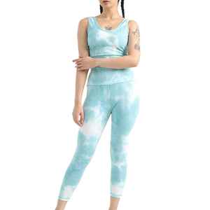 Customized Logo High Quality Lightweight Seamless Breathable Spandex <b>Polyester</b> <b>Tie</b> Dye Print 2 Piece Women Yoga Set - Product Image 6