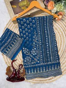 Sari de Georgette con Espejos, Sari de Diseño Katdana Shine, Sari Real con Trabajo de Espejos, Sari Elegante de Georgette para Fiesta, Sari Brillante con Espejos - Product Image 3