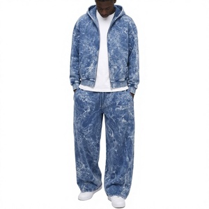 Conjunto de 2 Piezas con Logotipo Personalizado, Sudadera con Capucha y Pantalones Deportivos de Felpa Vintage Lavados con Ácido, Conjunto Deportivo Urbano de Alta Calidad - Product Image 1