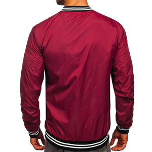 <b>Men's</b> Burgundy Lightweight Reflective Printed Bomber <b>Jacket</b> Full Sleeve Pullover Crew Neck Solid Color Polyester Varsity Style - Product Image 4