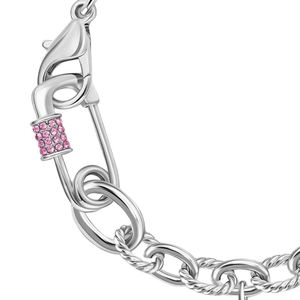 Bracelet à maillons argenté avec accent rose et pendentif circulaire, élégant accessoire de bijouterie pour femme, idéal pour mariage et soirée - Product Image 4