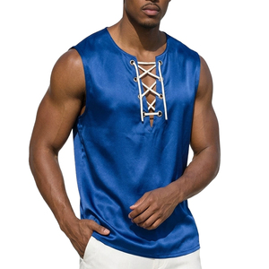 Men's Casual Satin V-Neck Lace Up Sleeveless Shirt Summer <b>Festival</b> Tank <b>Top</b> Bulk Wholesale Custom OEM Apparel Tank <b>Tops</b> For Men - Product Image 4