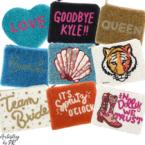 Pochette personnalisée faite main en tissu de coton, brodée de perles de rocaille, mini porte-monnaie avec fermeture éclair et sangle chaîne, motif zodiacal, promotionnel - Product Image 2