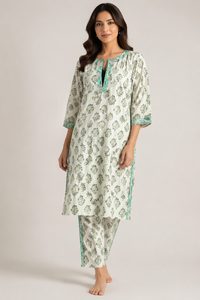 Ethnic Floral Print Halter Neck Kurta Set Cotton Kurta <b>Pyjama</b> Side Border Women <b>Summer</b> Outfit Handmade Masterpiece Apparel - Product Image 6