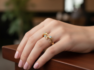 แหวนแต่งงานสไตล์โบฮีเมียนคลาสสิกจาก Tanya Gems Jewellery เงินแท้ 925 ชุบทอง 18K สำหรับผู้หญิง สวมใส่ได้ทุกวันอย่างสง่างาม - Product Image 6