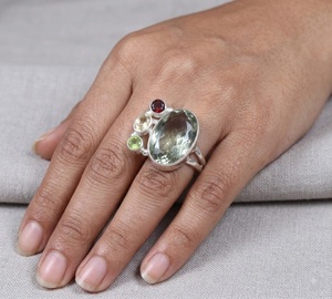 Wholesale Green Amethyst 925 Sterling <b>Silver</b> Natural Multi Gemstone <b>Ring</b> with Peridot <b>Garnet</b> Handmade Elegant Jewelry - Product Image 3