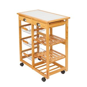 Wooden Kitchen and Dining Room Cart with 2 Drawers & Rolling Wheels Removable Storage Rack in Wood Color - Product Image 6