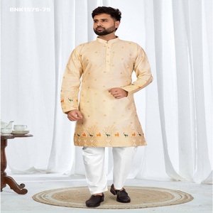 Ensemble Kurta en soie de haute qualité avec broderie jacquard et motif Daman, et pyjama en coton prêt-à-porter – Fournisseur indien en gros - Product Image 1