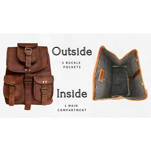 Vintage Modern Genuine Leather Daypack — Brown Handmade Lightweight Shoulder Bag for <b>Travel</b> - Product Image 3