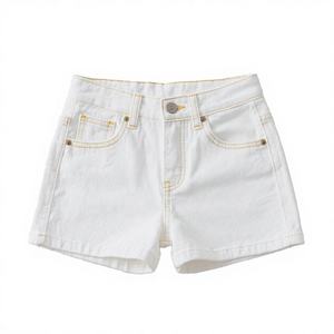 <b>White</b> High Waist Denim <b>Shorts</b> Men Casual Style 100% Cotton Woven Fabric Button Fly Solid Color <b>Short</b> Length - Product Image 1