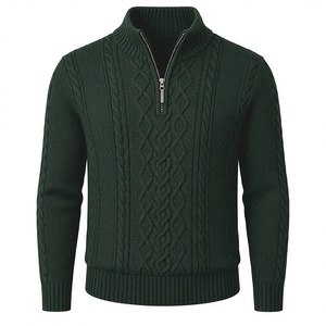 Suéter de Hombre Verde Oscuro Tejido con Cierre de 1/4, 100% Algodón, Corte Regular, Manga Larga, Estilo Invernal, Patrón Geométrico - Product Image 2