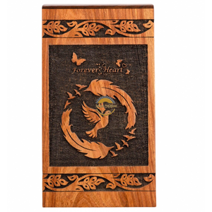 Urne funéraire artisanale en bois naturel pour cendres, motif vague d'oiseaux en vol, boîte à souvenirs artistique pour funérailles par AYAANS - Product Image 1