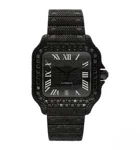 Montre automatique BOJ CATie.R014 entièrement noire, avec diamants romains VVS, verre luxueux, acier inoxydable, entièrement sertie de moissanite, mouvement automatique, 41 mm - Product Image 2