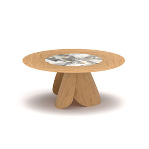 Table à manger rectangulaire moderne en bois écologique Daystar Trade avec base sculpturale et finition en bois naturel, 4 places - Product Image 3