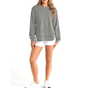 Sudadera de cuello redondo para mujer, manga larga, con aberturas laterales, informal, de color liso, holgada, cómoda y acogedora para uso diario - Product Image 6