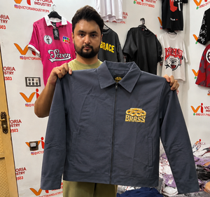 Custom Men’s Cotton Twill <b>Canvas</b> <b>Work</b> <b>Jacket</b> Zip Up Shirt Collar Casual Mechanic <b>Jacket</b> Screen Print Embroidery Patches OEM - Product Image 1