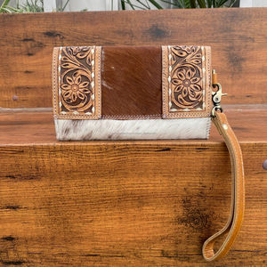 Cartera de cuero mecanizada a mano para mujer, superventas, diseño Floral, piel de vaca con pelo, tarjeta de crédito, embrague multiusos diario, 2025 - Product Image 5