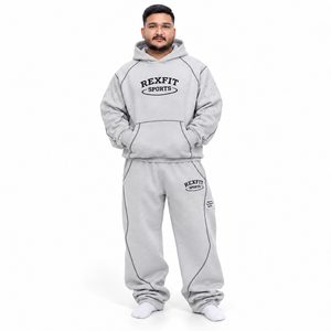 ชุดเซ็ตเสื้อฮู้ดและกางเกงจ็อกเกอร์ Rexfit Sports ผ้าเฟรนช์เทอร์รี่ โพลีเอสเตอร์/คอตตอน สไตล์สตรีทแวร์ สำหรับทุกเพศ  OEM ODM - Product Image 1
