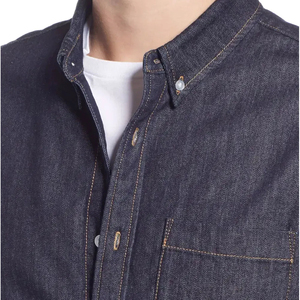 Camisas de mezclilla de manga larga con botones, estilo casual, con logo personalizado, de algodón, para hombre. - Product Image 5