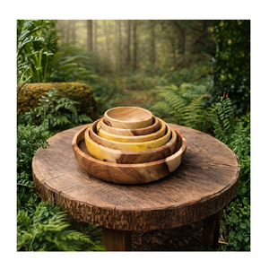 Kitchen Mixing Cooking Serving Storage Salad Children <b>Dinnerware</b> Wooden Soup Bowl <b>Set</b> - Product Image 1