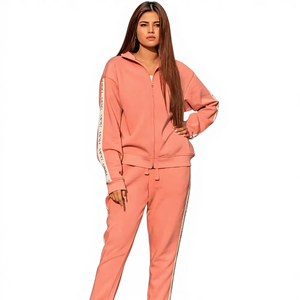Custom Women's Casual Hooded Two-Piece Winter Tracksuit Set with Joggers and <b>Crop</b> <b>Top</b>-100% Cotton - Product Image 1