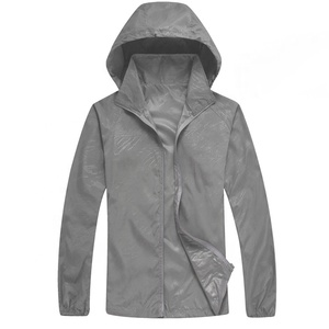 Wholesale Men's Lightweight Hooded Windbreaker <b>Jacket</b> Solid Color Zipper Closure Casual Spring Wear Polyester Shell <b>Thin</b> Fabric - Product Image 1