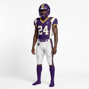 Conjunto de Uniforme de Fútbol Americano para Hombre, Jersey Morado con Cuello en V, Pantalones Blancos, Casco, Manga Corta - Product Image 4
