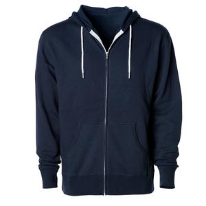 Men's <b>Navy</b> Blue Fleece Zip-Up Oversized Hoodie Winter Solid Color Casual <b>Sweatshirt</b> with Kangaroo Pocket Front Logo - Product Image 4