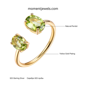 925 Sterling <b>Silver</b> Open <b>Ring</b> for Women 14K Gold Plated Oval Zircon Inlay Adjustable <b>Statement</b> <b>Ring</b> - Product Image 6