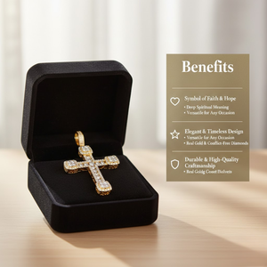 Colgante de Cruz Sagrada con Incrustaciones de Diamantes en Oro Amarillo de 14K |   Collar con Colgante Religioso con Corte Redondo y Pavé, Joyería Fina para Hombre y Mujer, Regalo - Product Image 4