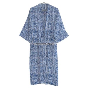 Hot Sale Cotton Night Wear Bath <b>Robe</b> Kimono Maxi Gown Hand Block Printed Floral Design Indian <b>Beach</b> Swim <b>Robe</b> Women's - Product Image 5
