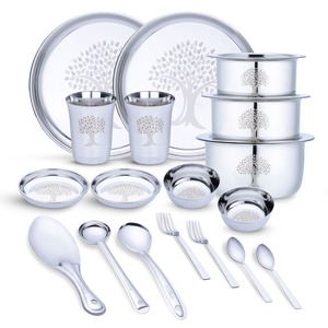 Bold Blossom Wholesale Industrial Heavy Duty Rectangle Stainless Steel Classic Dishwasher Safe Durable Disposable Dineer <b>Set</b> - Product Image 1