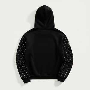 Sweat-shirts à capuche 100 % coton pour hommes, entièrement ornés de cristaux, style streetwear, fabrication OEM sur mesure, usine de vêtements. - Product Image 3