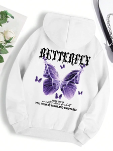 Sweat-shirts pour femmes avec impression de papillon violet magnifique, sweat-shirts en molleton avec poche, sweat-shirts décontractés simples avec logo personnalisé pour femmes - Product Image 3