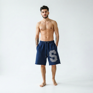 Heavyweight Cotton Fleece Baggy <b>Sweat</b> <b>Shorts</b> Rhinestone Printed Oversized <b>Sweat</b> <b>Shorts</b> Side Pocket <b>Men</b> Breathable Jogging <b>Shorts</b> - Product Image 2