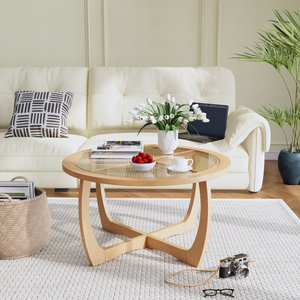 Mesa de centro de ratán redonda Boho Coastal para muebles de sala de estar o centros de mesa - Product Image 6