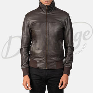 Chaqueta Bomber de Cuero Marrón Personalizada para Hombre, Corte Ajustado, con Cierre, Chaqueta de Cuero Genuino al por Mayor, Ropa Deportiva Casual - Product Image 5