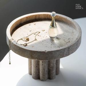 Cuenco Decorativo de Piedra Travertino Natural Hecho a Mano, Perforado, Organizador para Pan, Bocadillos, Alimentos Secos, para la Cocina, Moderno - Product Image 2