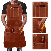 Tablier de cuisson en cuir, style bavoir, réutilisable, avec 6 poches, lavable, isolant thermique, vêtement de protection pour usage quotidien