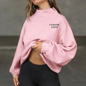 Sweat-shirt en molleton surdimensionné pour femme, col haut, pull à capuche, logo brodé, manches longues, vêtements décontractés tendance - Product Image 4