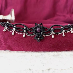 Handmade Black Macrame <b>Amethyst</b> <b>Bracelet</b> Silver Dangle Charm Gothic Bohemian Style Adjustable Cord Jewelry - Product Image 1