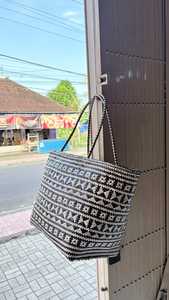 Sac à main en rotin Motif B carré Lontar, best-seller indonésien, motif rétro, ouverture supérieure, unisexe, décontracté, ethnique, usage quotidien - Product Image 2