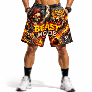 Pantalones Cortos Deportivos Personalizados con Estampado de Calavera de Tigre para Hombre, Ropa Urbana de Verano, Transpirables, Fabricación de Marca Privada - Product Image 4