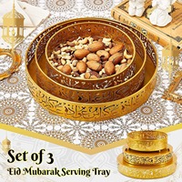 Kraft World QE-365 – Ensemble de 3 plateaux de service en métal Ramadan Aïd Moubarak, résistants à la chaleur, compatibles micro-ondes, motif mosquée, pour aliments