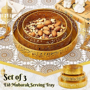 Kraft World QE-365 – Ensemble de 3 plateaux de service en métal Ramadan Aïd Moubarak, résistants à la chaleur, compatibles micro-ondes, motif mosquée, pour aliments - Product Image 5