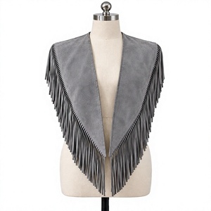 Plus Size Women's Winter Embroidered Sheep Skin Leather Poncho V Neck Tassel Fringe <b>Cape</b> Regular Bohemian Coat - Product Image 1