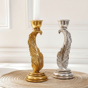 Luxury Feather Design Metal Candle Holder Set Decorative Gold <b>Silver</b> Taper Candle Stand Elegant Tabletop Centerpiece Modern Home - Product Image 1