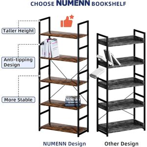 Libreria Moderna a 5 Ripiani, Alta e Vintage, Organizzatore per Camera da Letto, Soggiorno e Ufficio Domestico - Product Image 5